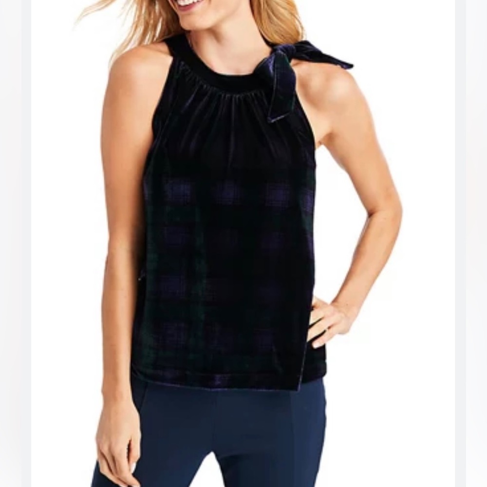 New with tags NWT Vineyard Vines velvet blackwatch plaid tartan halter tank XS